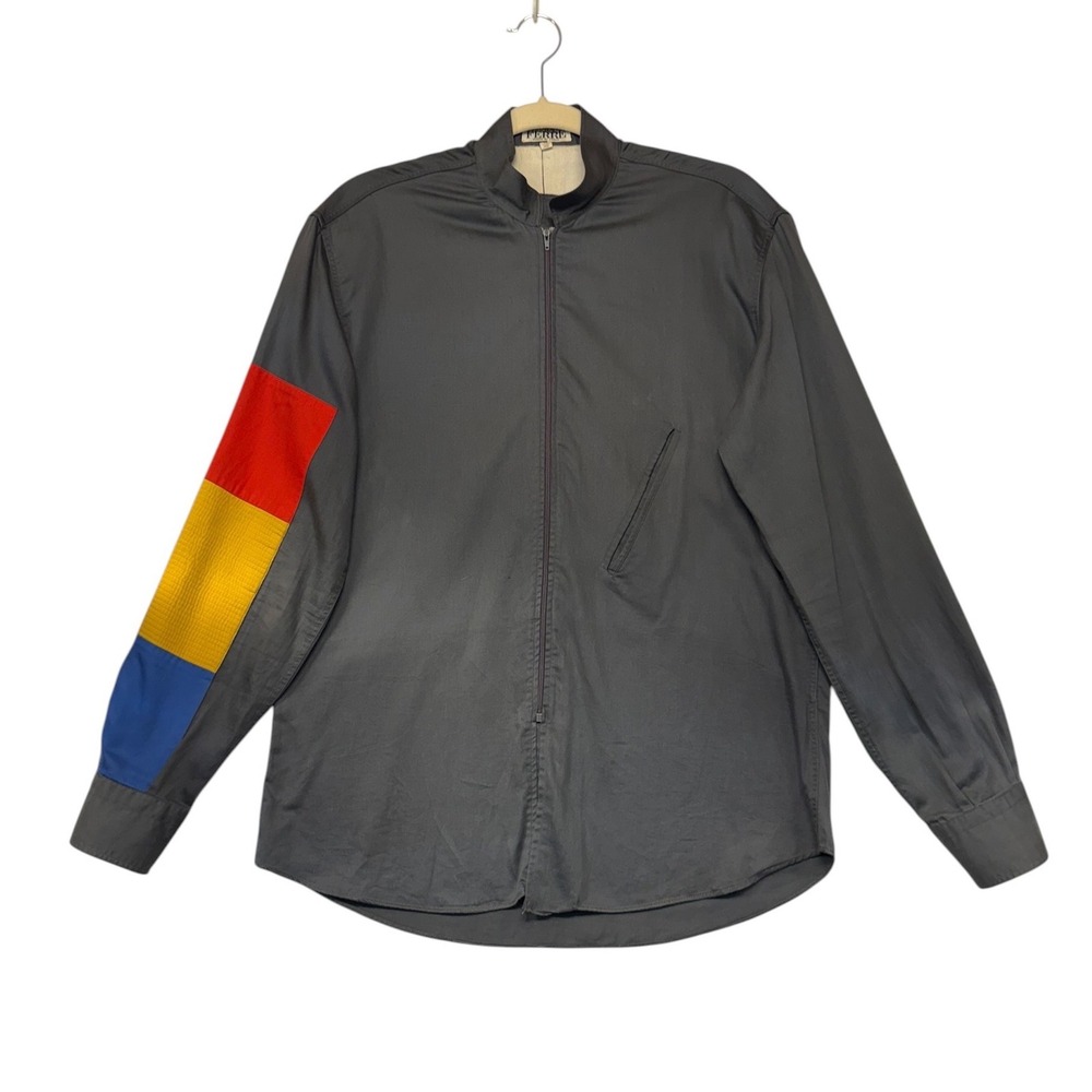 Gianfranco Ferre Vintage 80s Zip Front Shirt Gray Colorblock Sleeve Mens Size M